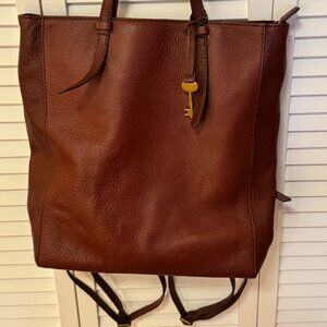 Fossil Women's Camilla Leather Convertible Backpack Purse Handbag - Henna